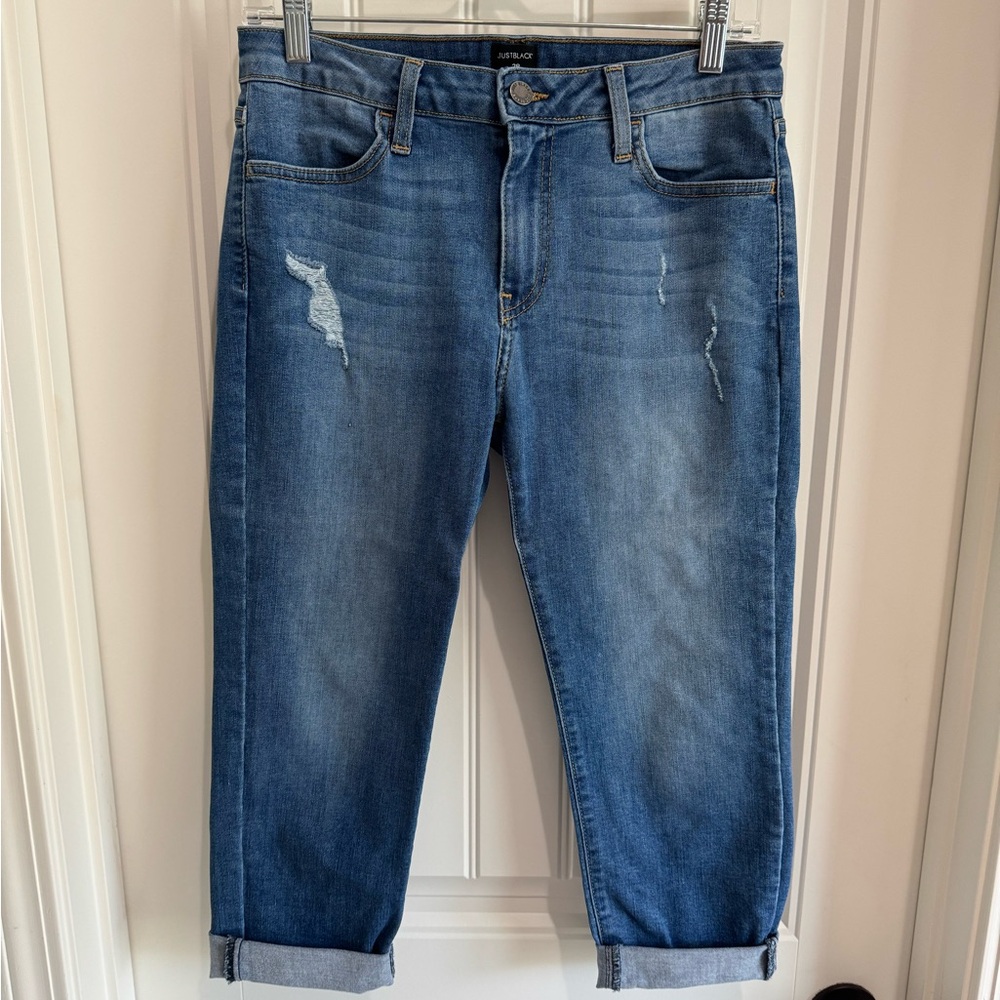 Just Black Cropped Distressed Blue Boyfriend Jeans